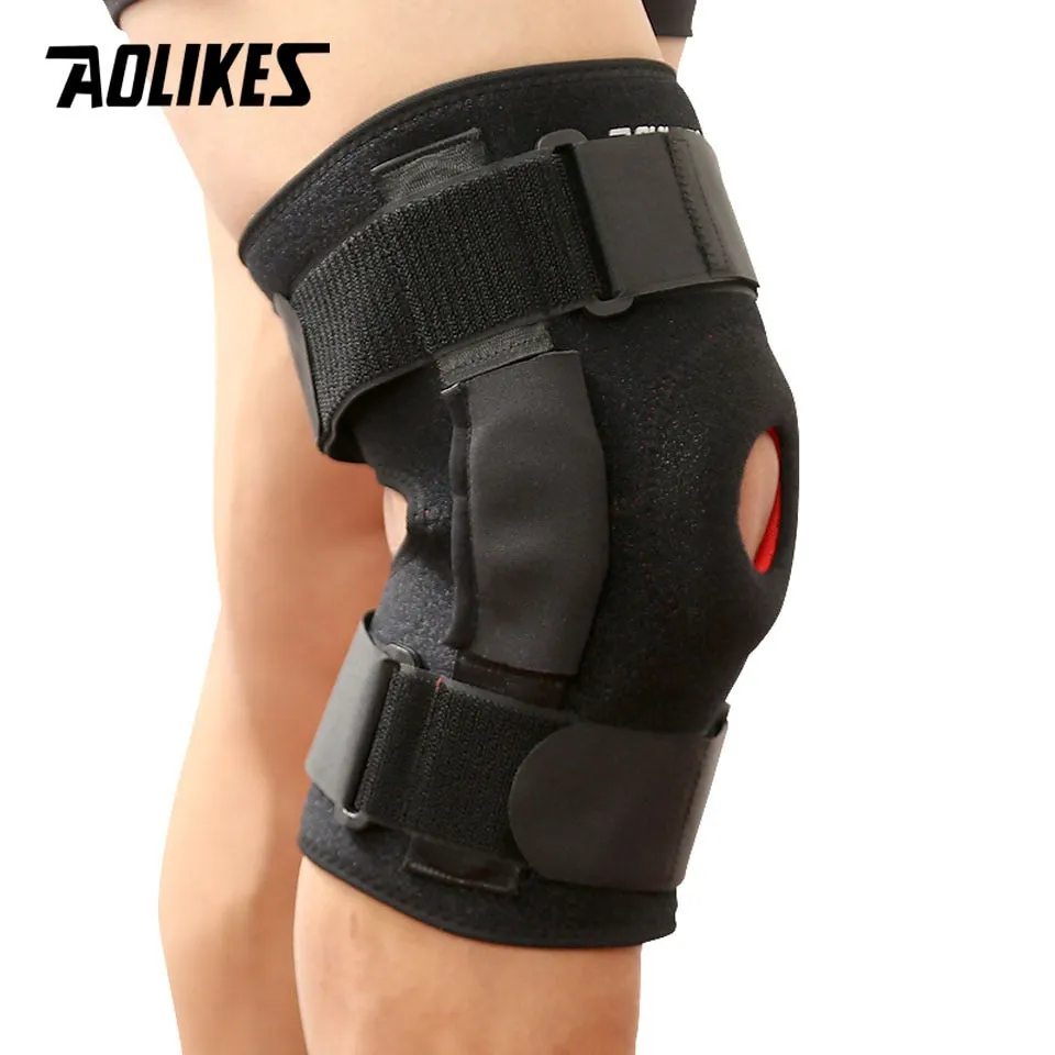 1PC Hiking Cycling Knee Support Protector With Removeble Aluminum Plate 4 Straps For Mountaineering Knee Joint Brace
