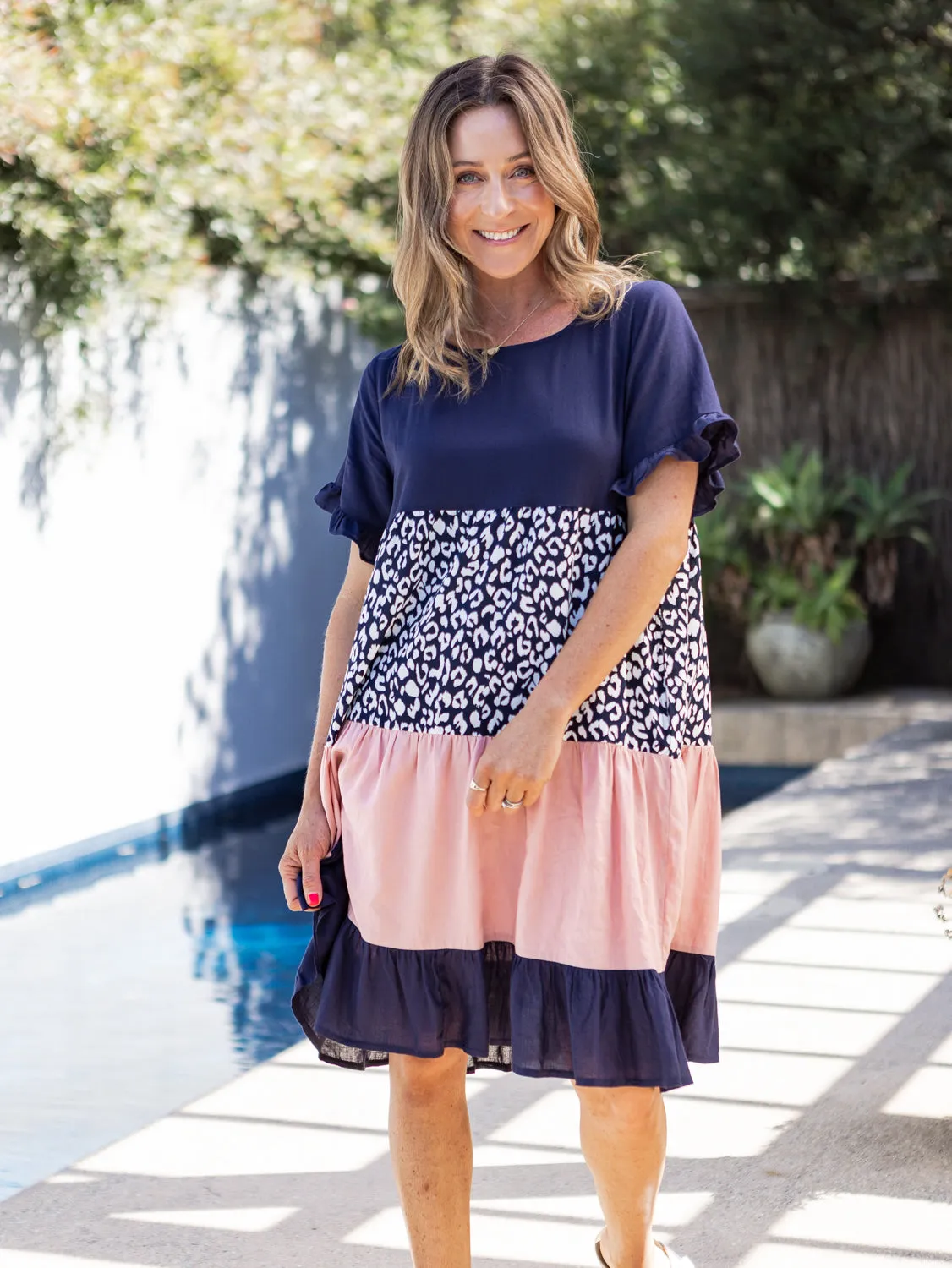 Cassandra Tiered Dress - Multi Navy