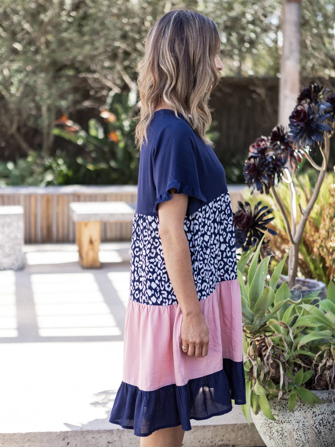Cassandra Tiered Dress - Multi Navy