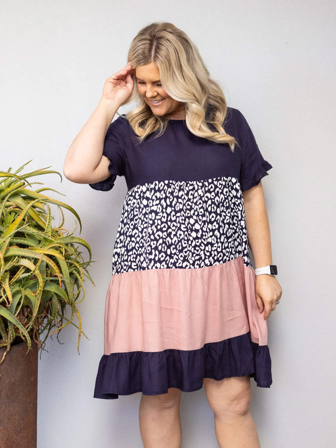 Cassandra Tiered Dress - Multi Navy