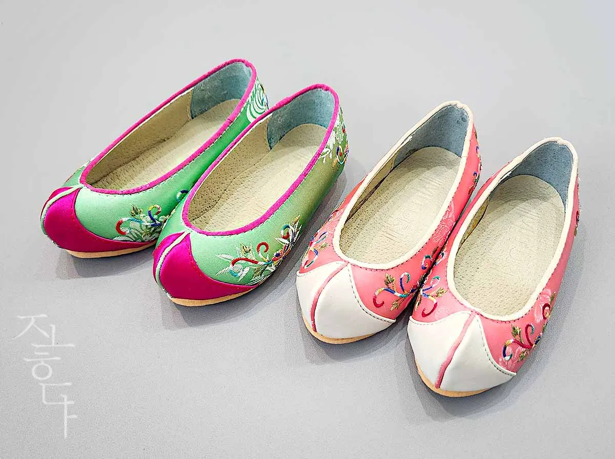 Colorful Flower Baby Girl Hanbok Shoes in Jade