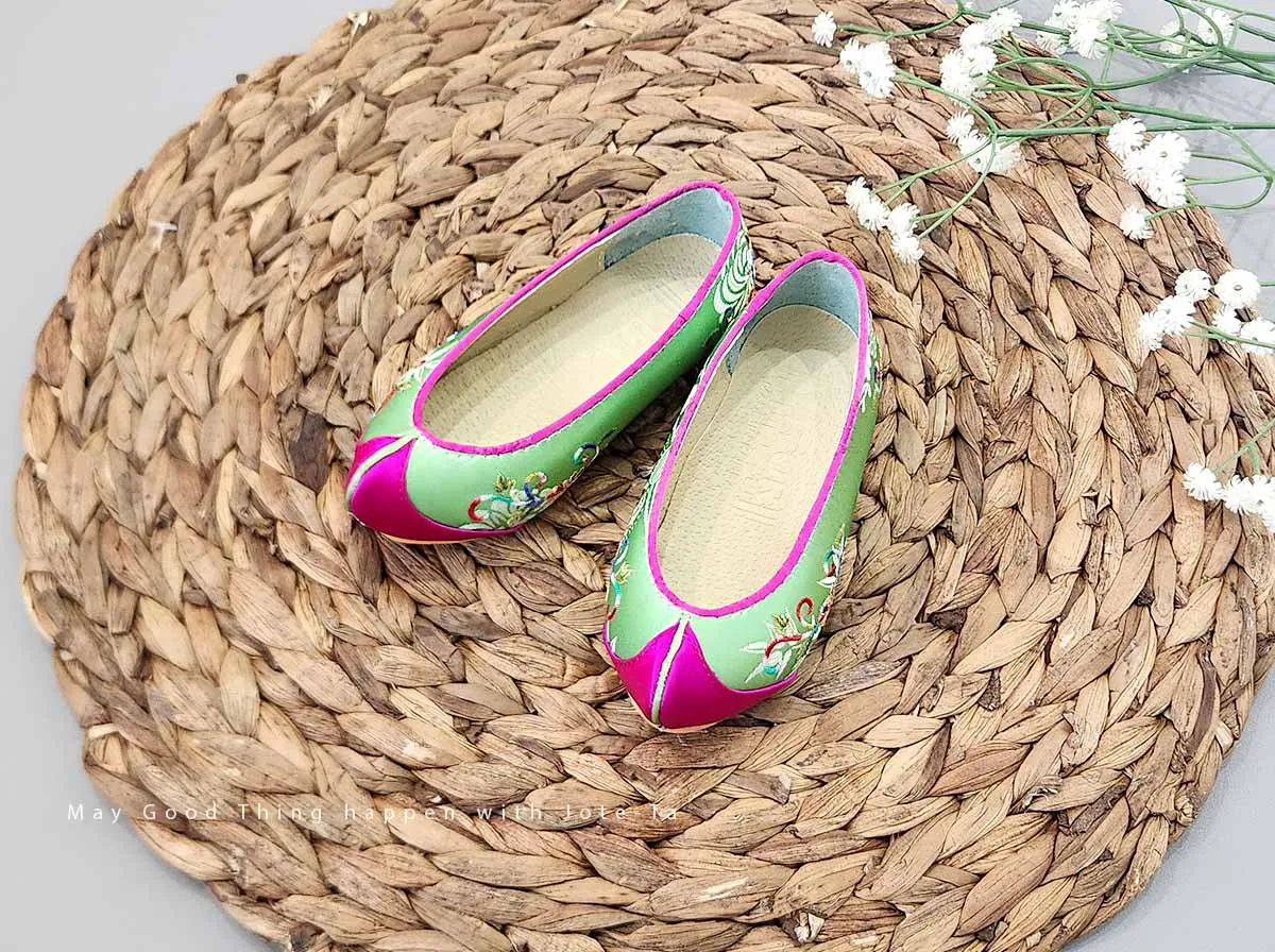 Colorful Flower Baby Girl Hanbok Shoes in Jade